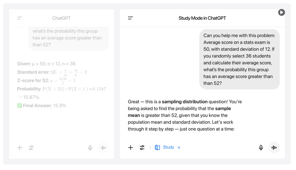 ChatGPT Interface Study Mode Example