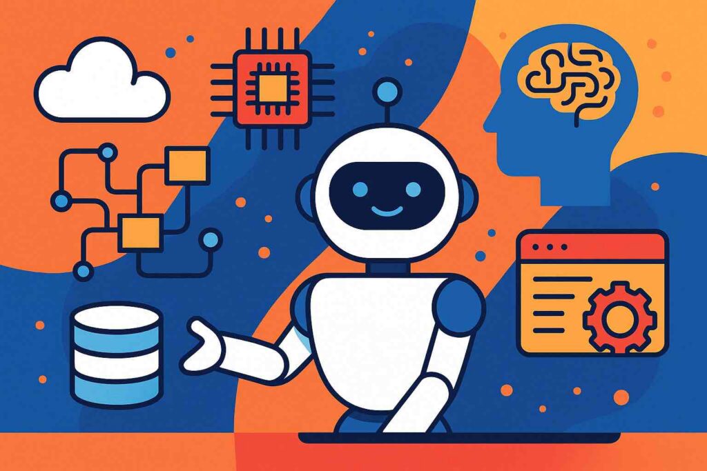 Illustration of AI robot and digital tools representing AWS AgentCore and agentic AI concepts