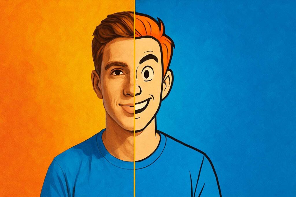 Split image showing original photo and cartoonified version using Python and Streamlit