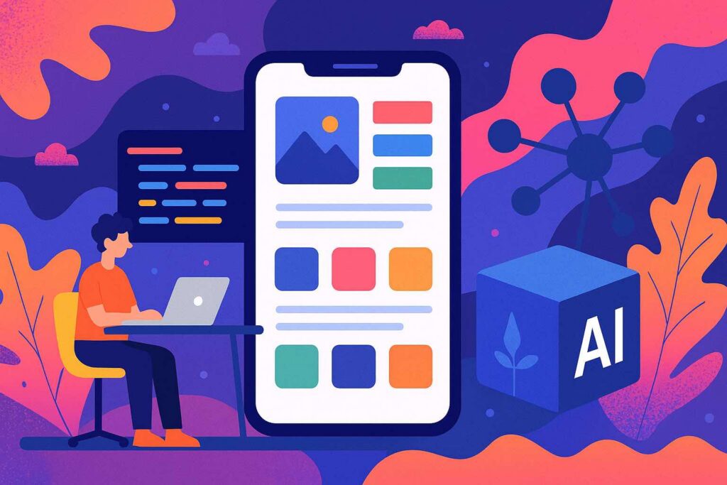 Colorful illustration of AI-generated apps development using Tile.dev